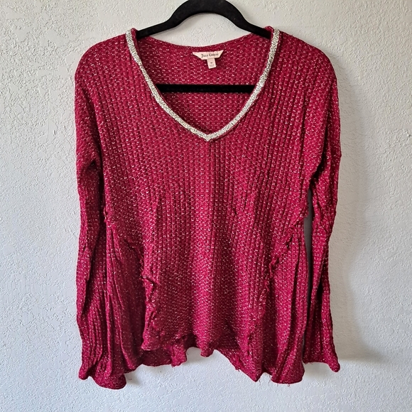 Juicy Couture Magenta V-Neck Long Sleeve top - Picture 1 of 7
